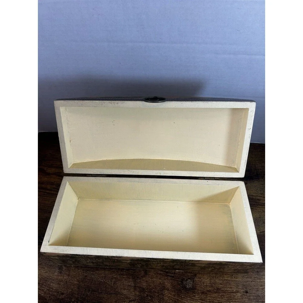 Wood Keepsake Chest Box Jungle Elephant Design Hinge Lid Decorative Storage Case